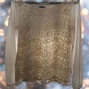 Ann Taylor Cream Floral Lace Blouse